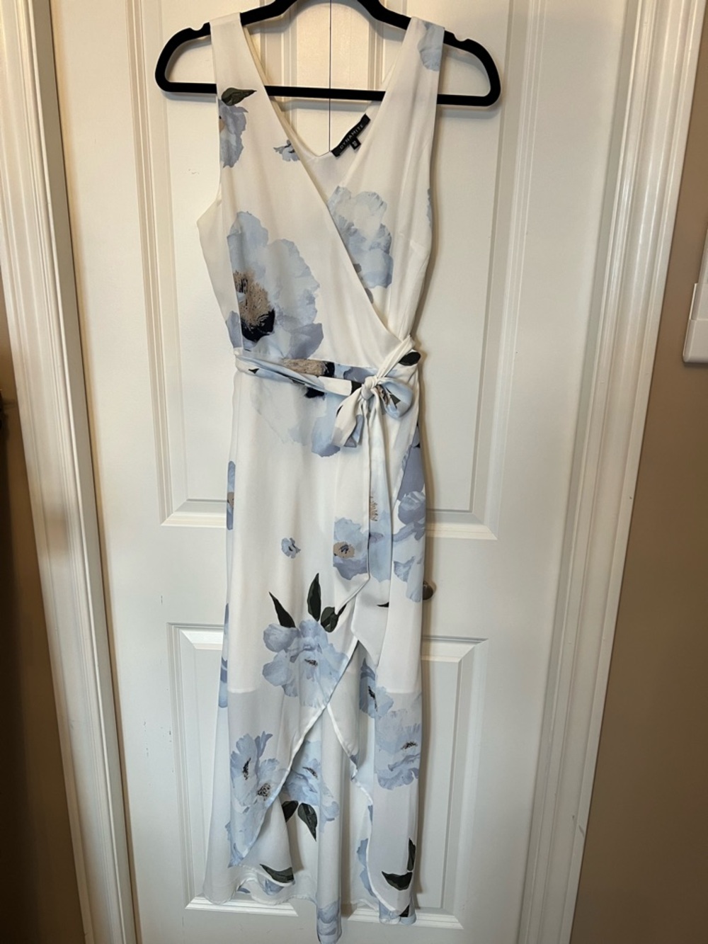 Dynamite White Maxi Dress with Light Blue Floral Print